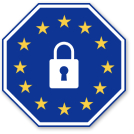 blue hexagon with a white lock surrounded by twelve yellow stars