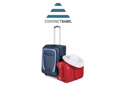Two suitcases, one blue and one red, with a white hat on top.