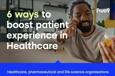 A man smiling while talking on the phone, with text highlighting ways to enhance patient experience in healthcare.