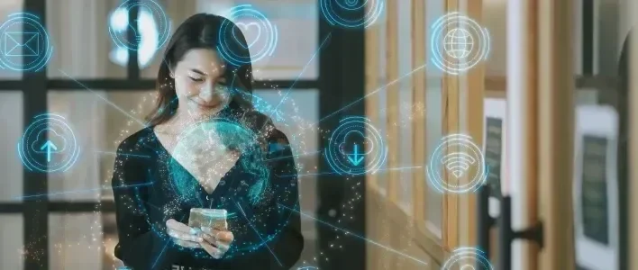 Woman using technology with AI